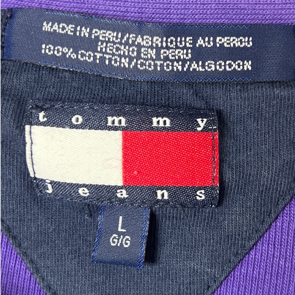 Tommy Jeans Vintage Retro Purple Polo Short Sleeve 90s Streetwear Large Grunge - Picture 3 of 5